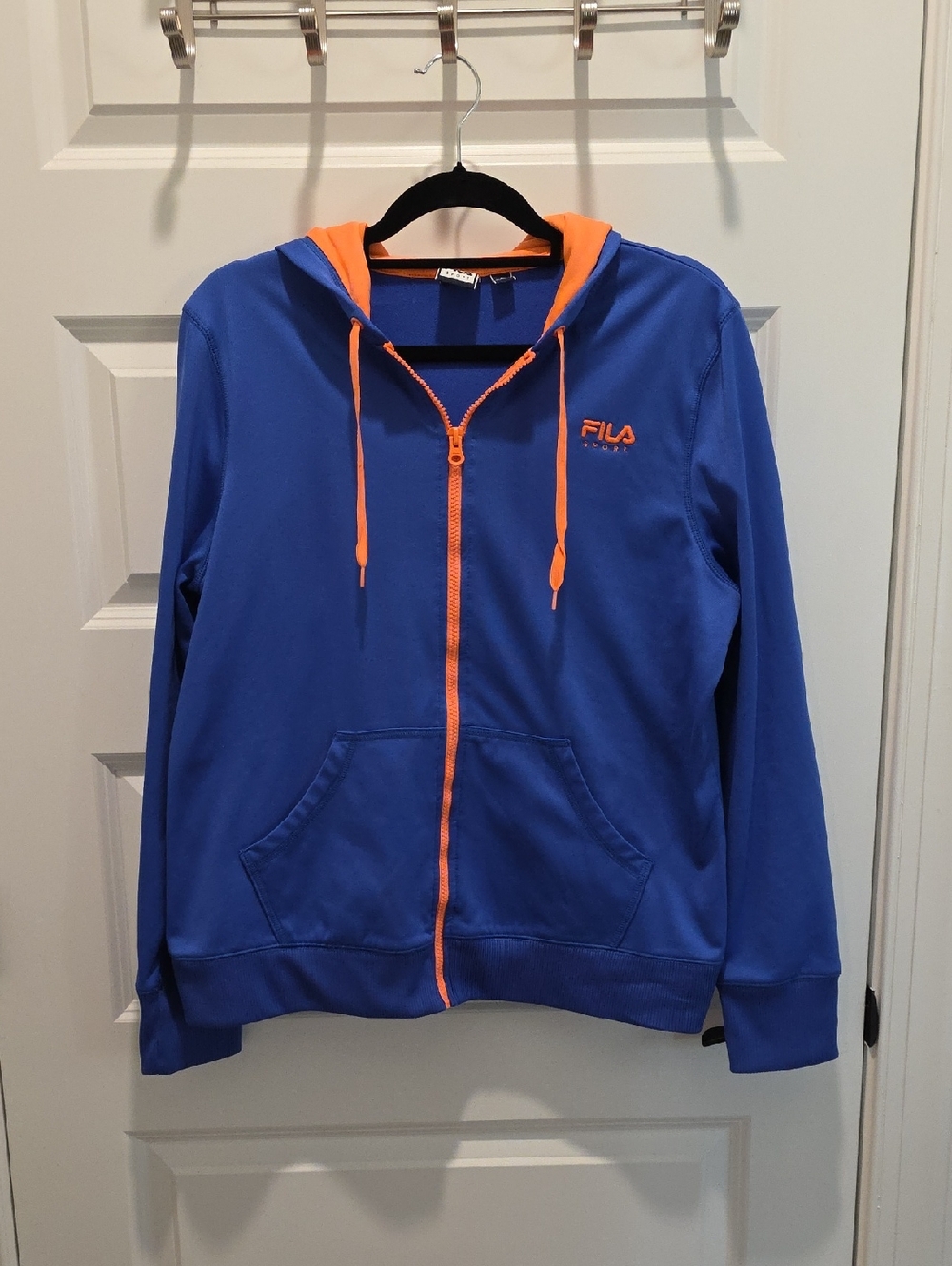 Fila Royal Blue Full Zipper Lightweigt Hoodie with Orange Coral Trim L Large